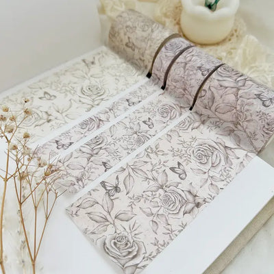 Leela Journals - Washi Tape 60mm - White Rose & Butterflies - Yellow