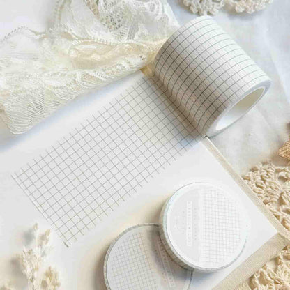 Leela Journals - Washi Tape 50mm - White Sage Green Grid
