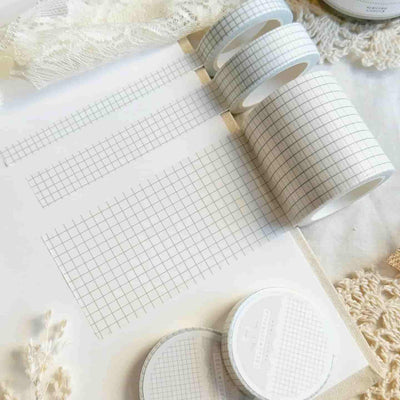 Leela Journals - Washi Tape 15mm - White Sage Green Grid