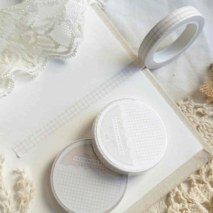 Leela Journals - Washi Tape 8mm - White Salmon Pink Grid