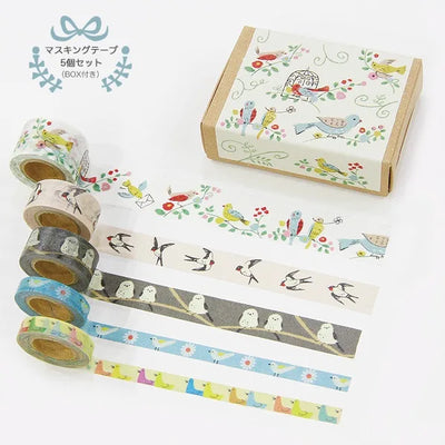 Shinzi Katoh - Cajita 5 Washi Tape Pequeños - Birds