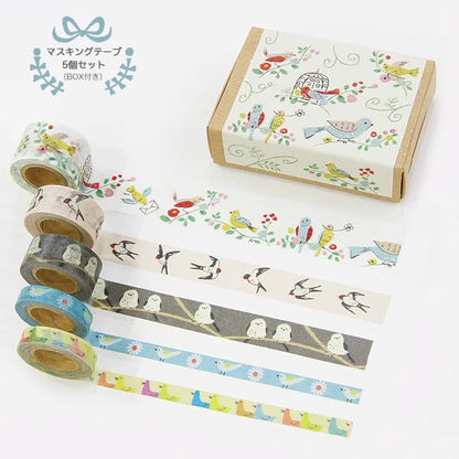 Shinzi Katoh - Cajita 5 Washi Tape Pequeños - Birds