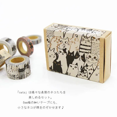 Shinzi Katoh - Cajita 5 Washi Tape Pequeños - Cats
