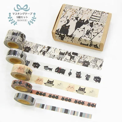 Shinzi Katoh - Cajita 5 Washi Tape Pequeños - Cats